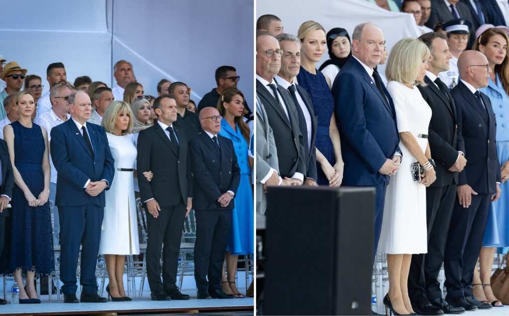 Принц Албер и принцеса Шарлен с френския президент Еманюел Макрон и съпругата му.