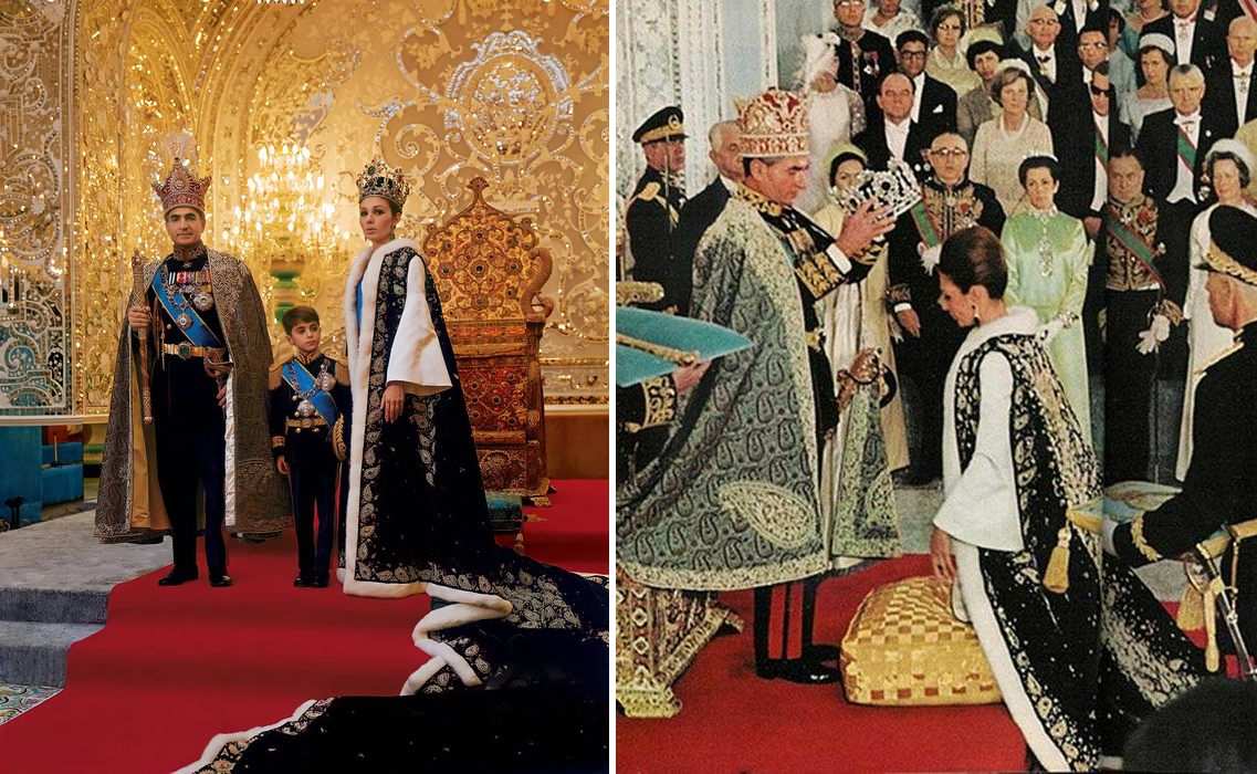 Колаж от коронацията на шаха и Фара в двореца Голестан през 1967 г.