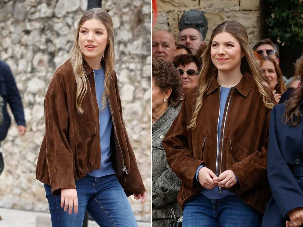 Инфанта София с кафяво велурено яке на Massimo Dutti в Лянес