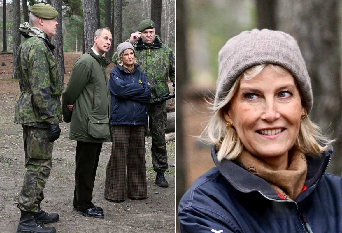 Софи с тъмносиньо яке и сива шапка във Финландия.